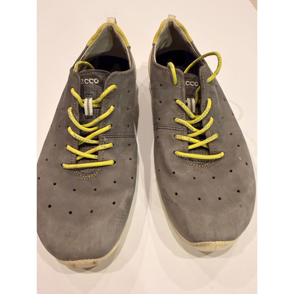 Ecco Biom Grey Yellow Nubuck Leather Walking Sneakers Womens 9.5-10.5